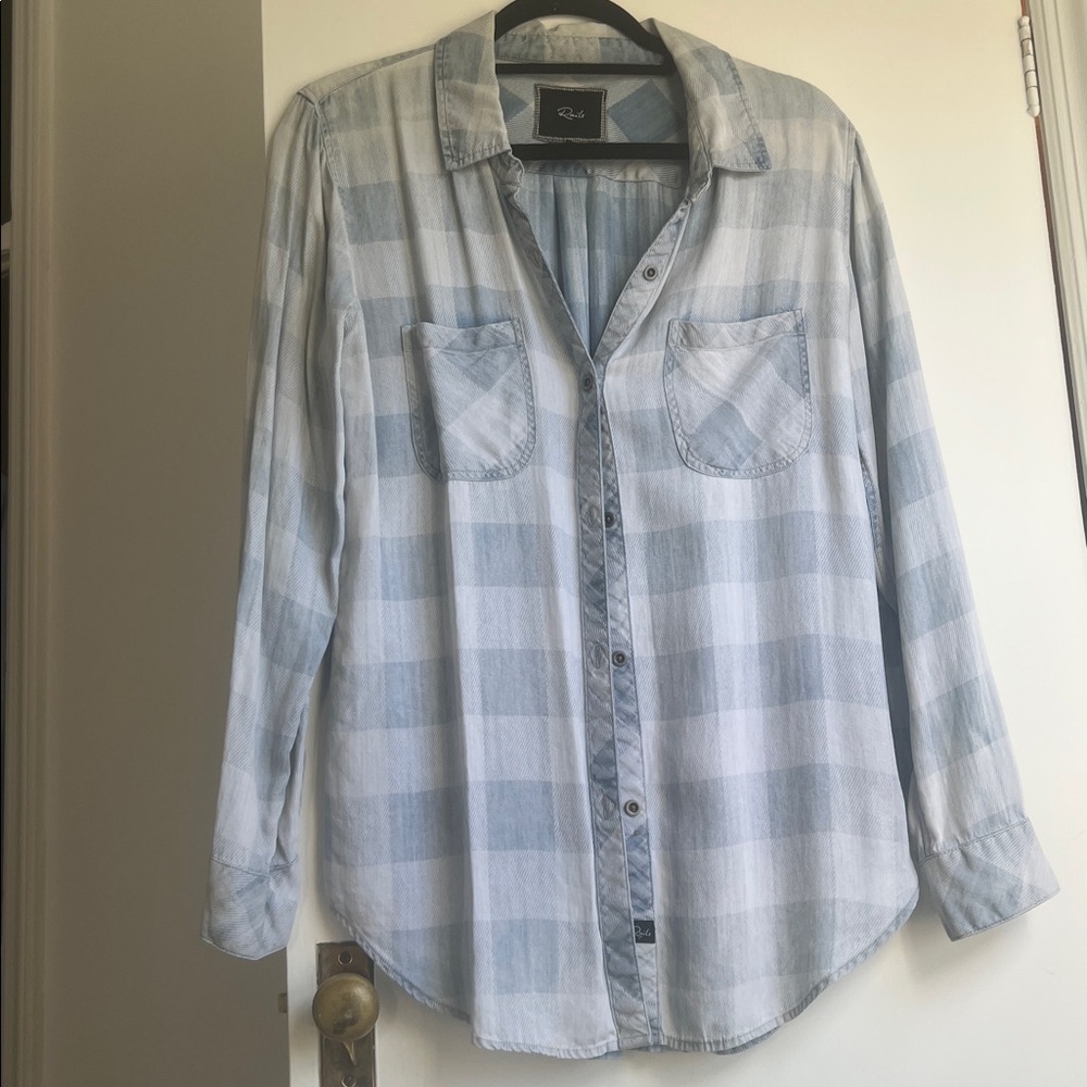 Rails Light Blue and White Plaid Button Down Shirt